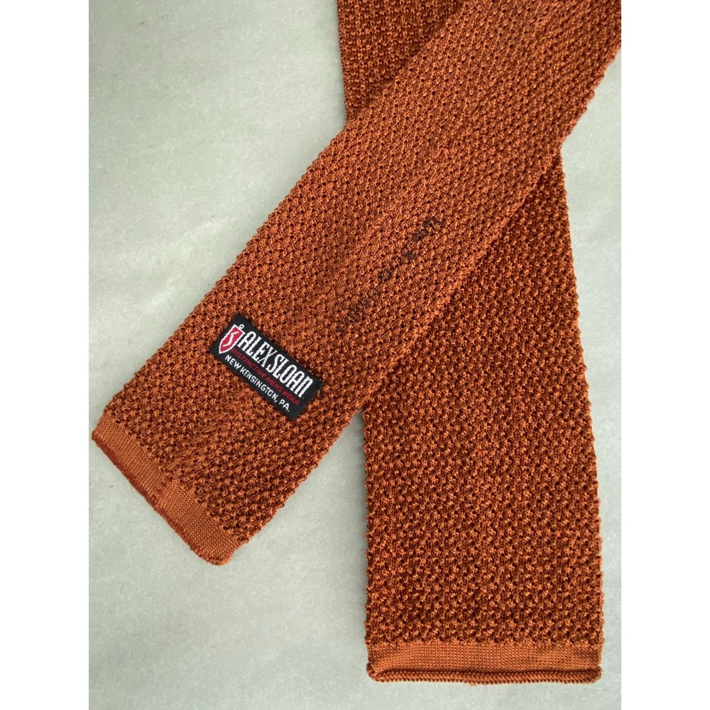 VTG Alex Sloan Rust Brown Knit Tie Mens Wm Berry Collins Flat End Short 45x3